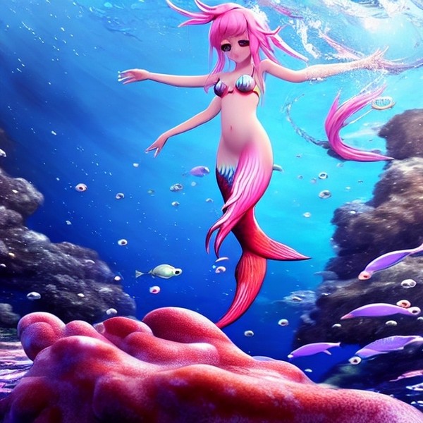 人魚の少女、深海にて獲物を追う。