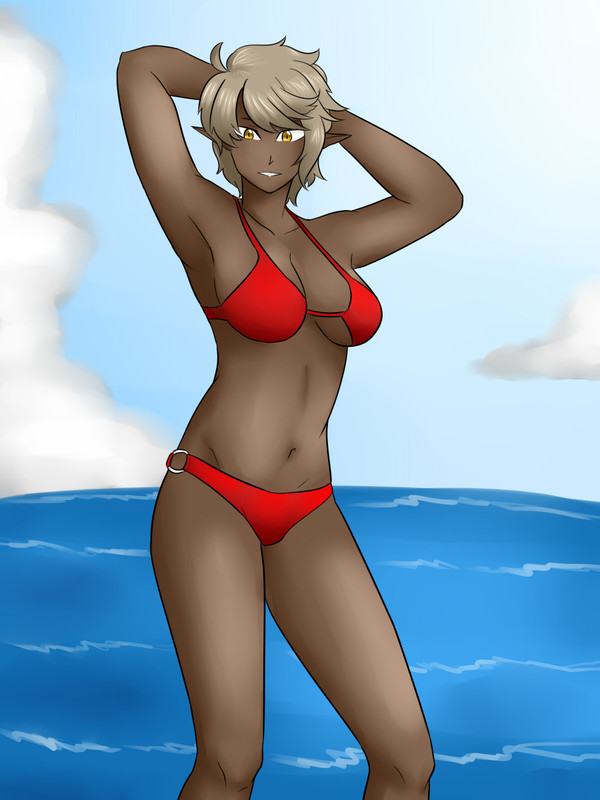 Dark elf girl in red bikini!