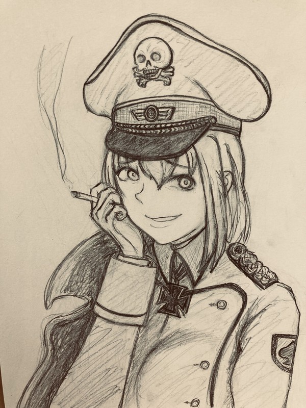 航空隊の制服を着るフリューゲルク