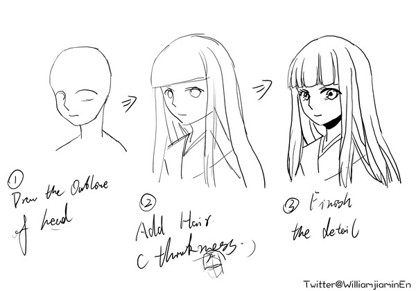 6.How to draw girls long hair