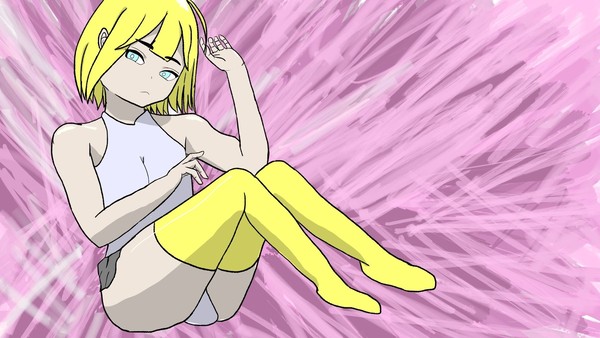 Yellow hair anime girl sitting