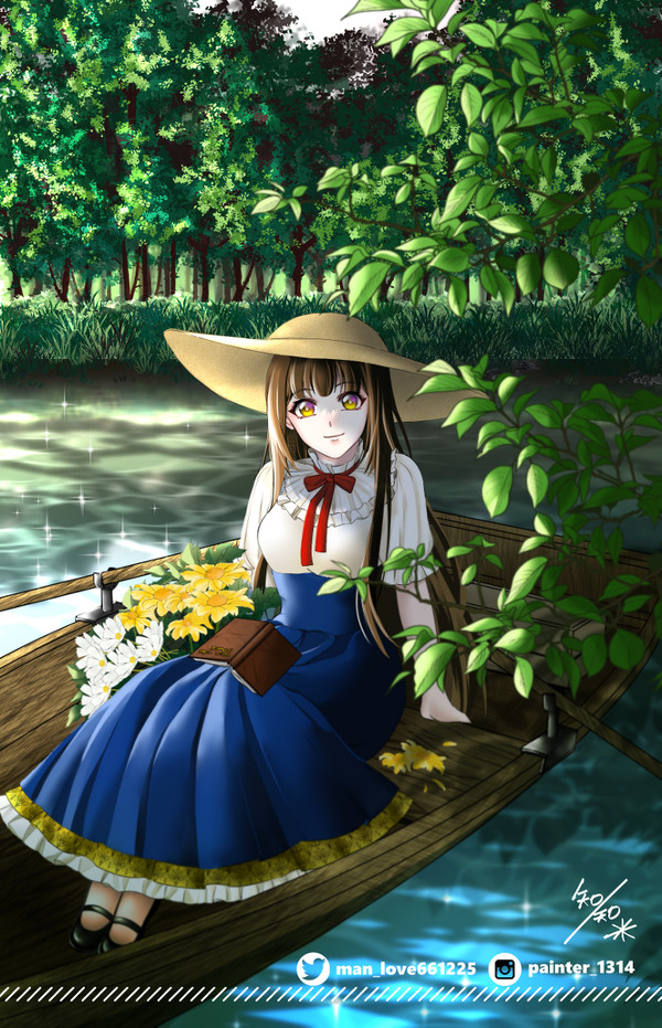 坐船的少女