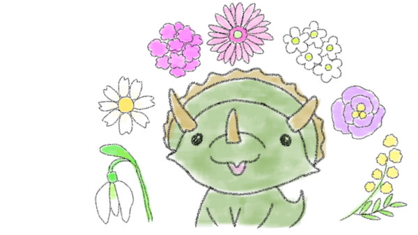 お花に囲まれたトリケラトプス