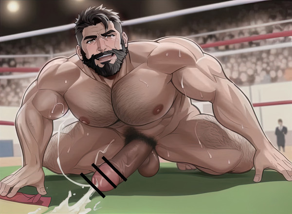 射精したプロレスマッチョ