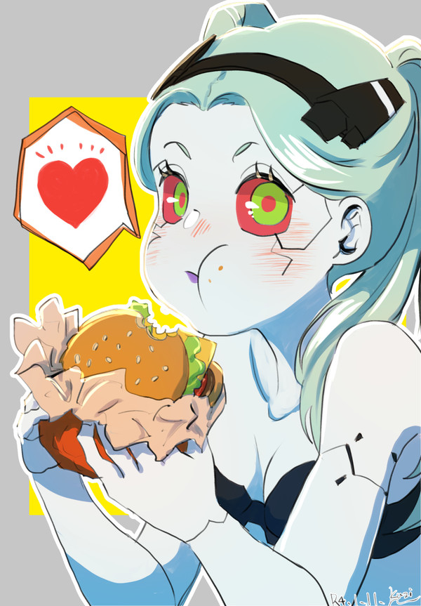 バーガーを食べるレベッカ！