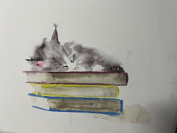 滲みで描く猫