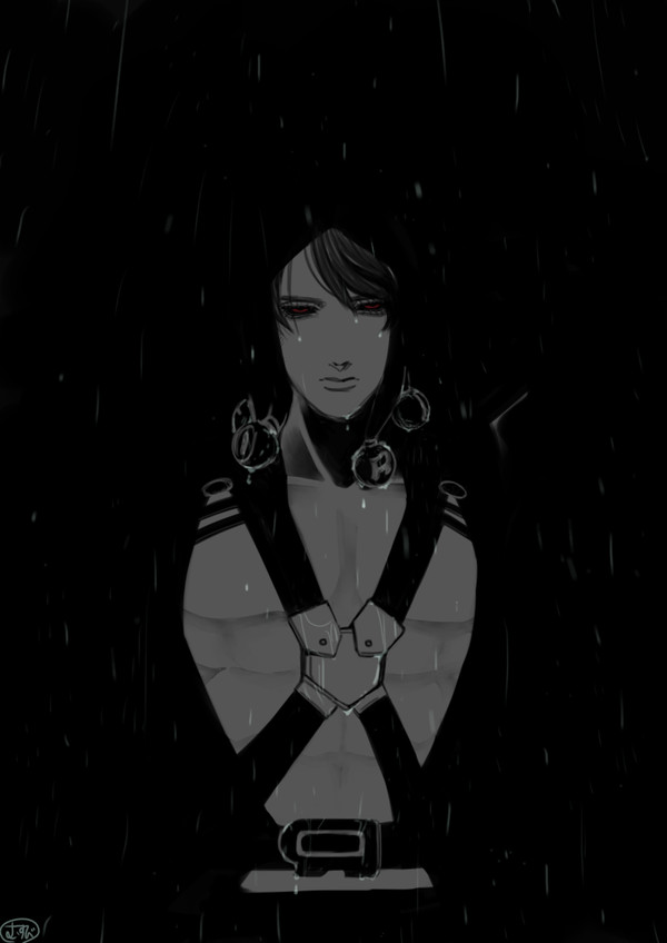 深夜の雨の中