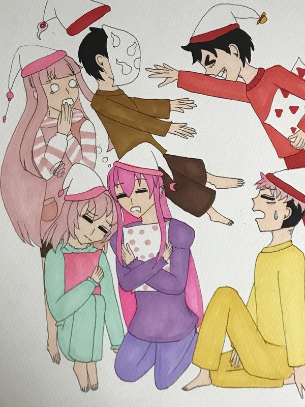 オリキャラと好きなアニメの主人公を描きました(๑♡∀♡๑)