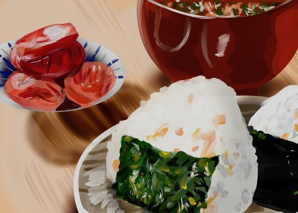 おにぎりと味噌汁