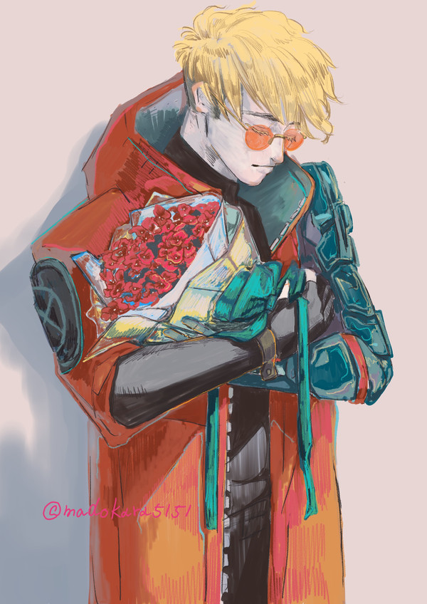 花束を抱くヴァッシュのイラストです