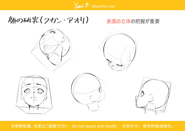 顔の描き方(フカン・アオリ)