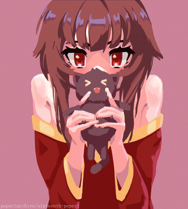 Megumin hides behind Chomuske.