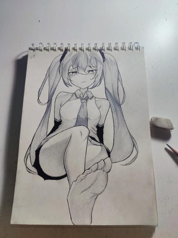 之前看到一张初音未来的,感觉蛮好看的,试着画了下
