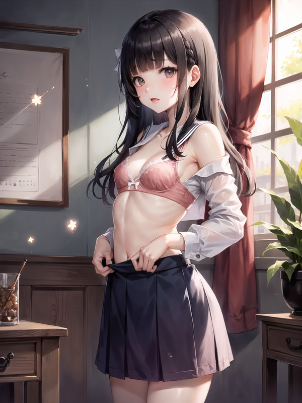 着替え中というか脱ぎ始めた？女子校生