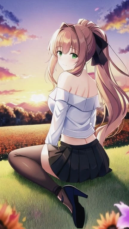 Sunset in flower field