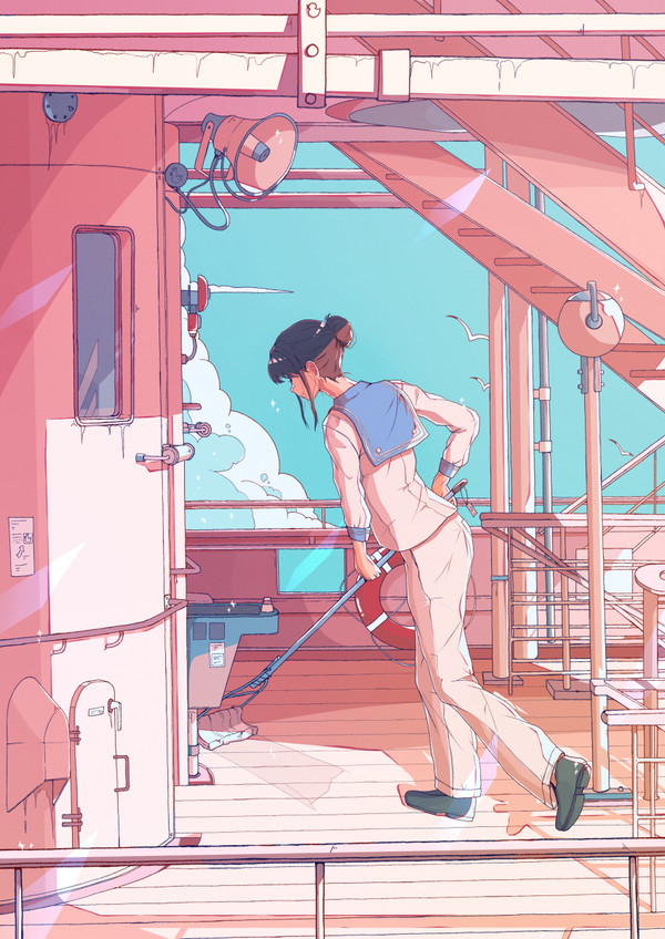 「船上の朝」なイラスト🚢