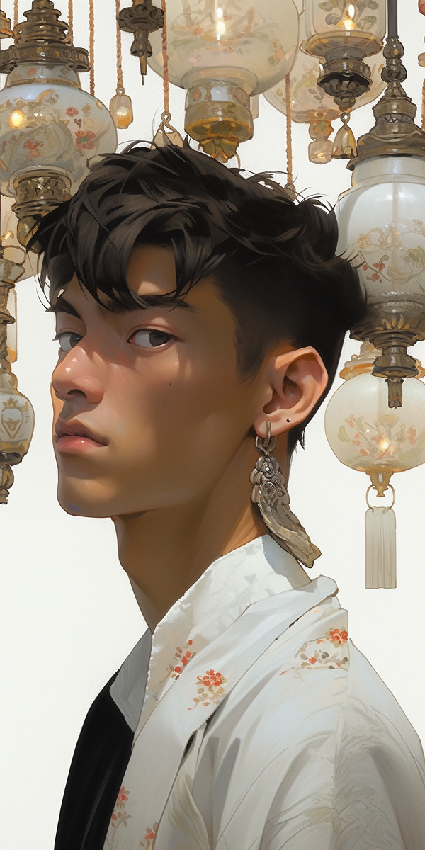 Man with lanterns