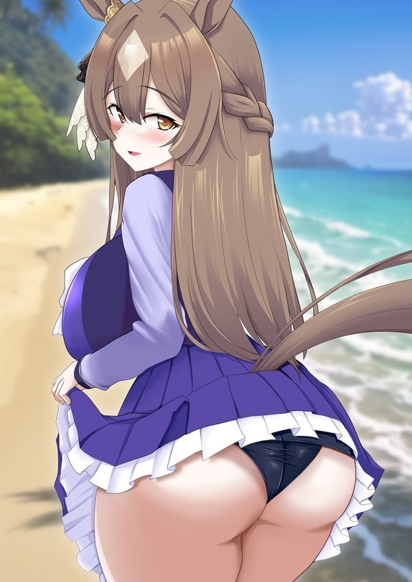 トレーナーとの海合宿がたのしみなサトちゃん