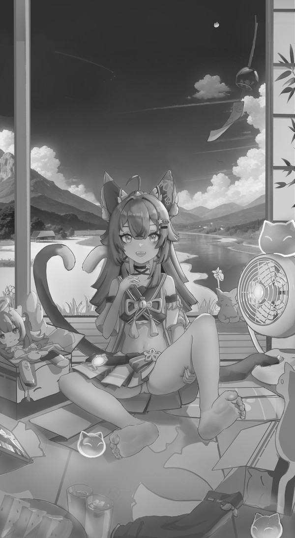 绮良良黑白插画,搞得不是很细腻,你可以看到杂线条