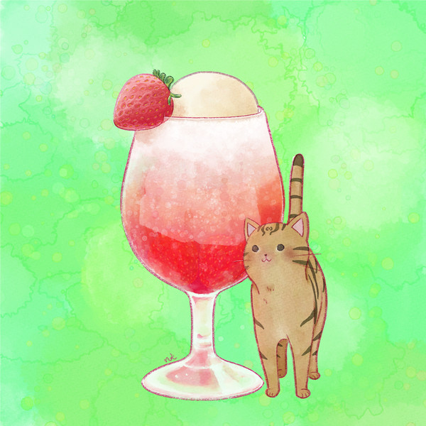 cat and strawberry cream soda