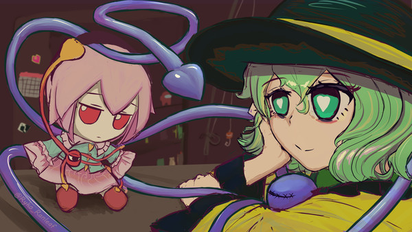 Koishi admiring the Satori fumo