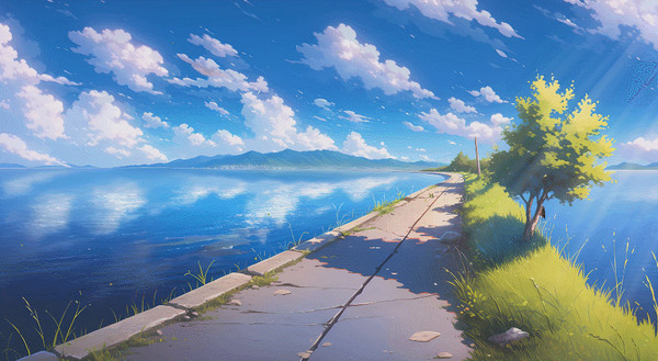 午后岸边小路-场景动态