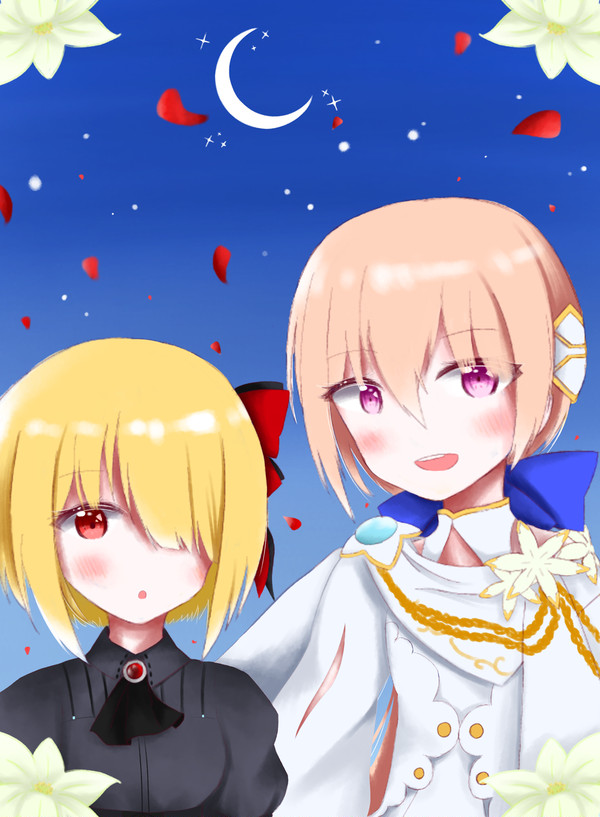 薔薇の花びらと百合の花