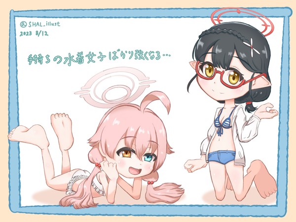 アビドスで好きな2人の水着姿描きました