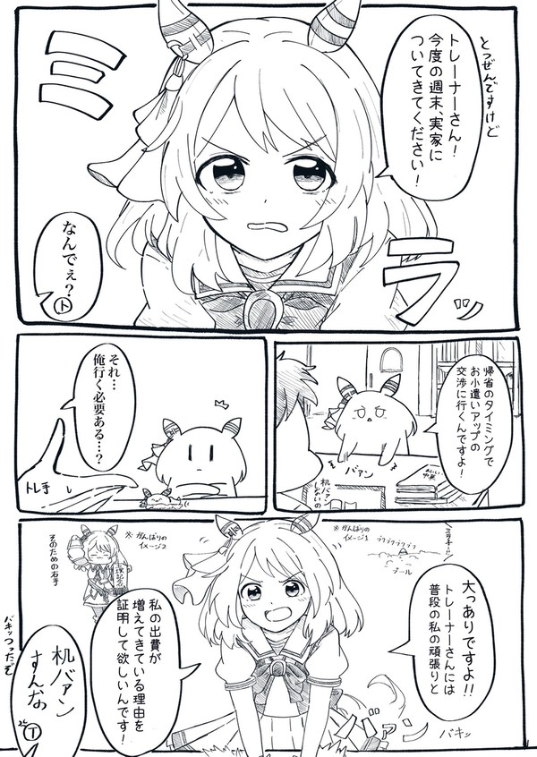 ミラ子がトレーナーを実家に連れていこうとする話