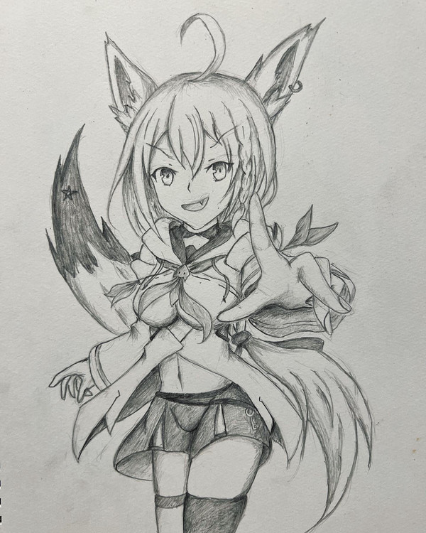 白上フブキ　鉛筆画