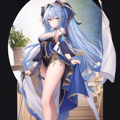 Anime blue girl with black dress