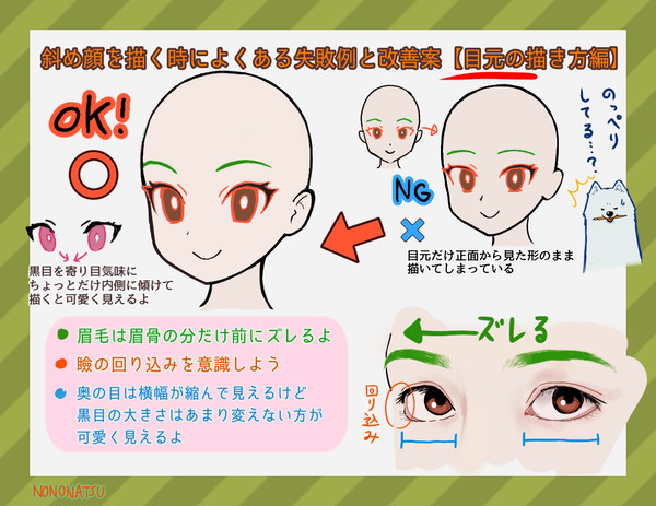 斜め顔の目元を立体的に描く方法