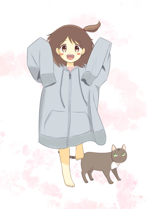 大人のパーカーを着て喜ぶ子供