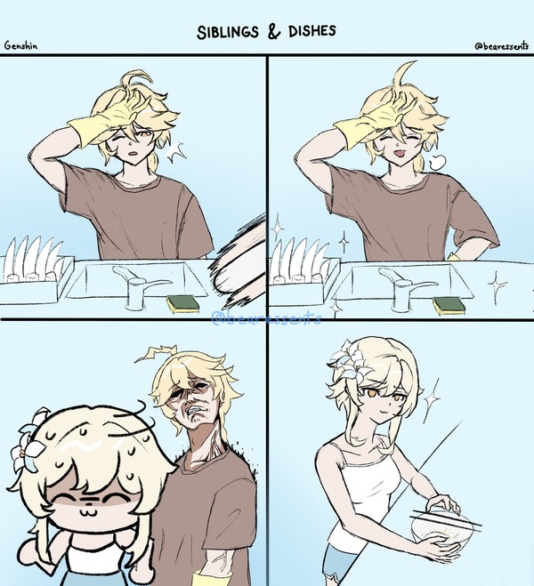 Lumine & Aether washing dishes