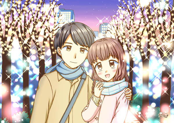 二人で見上げるイルミネーション