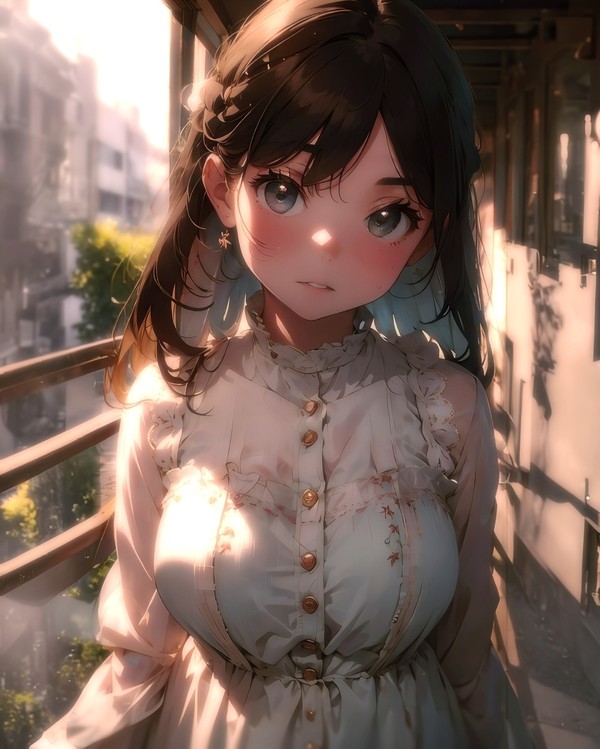 内気な少女、柔らかなワンピースに包まれて。繊細な優雅さの鏡。