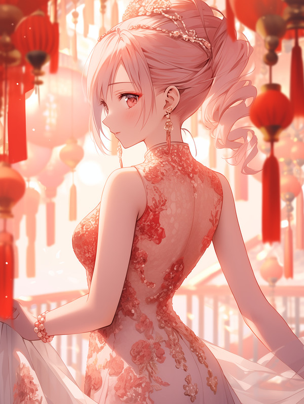 新年チャイナドレスの女の子