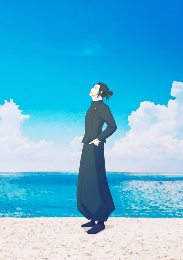 制服で海