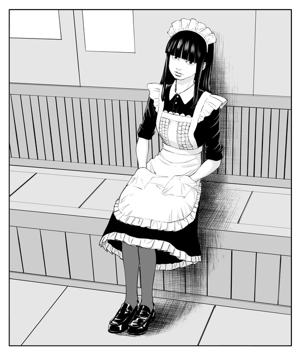メイドまり_バス停に座る