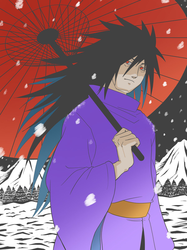 雪と和傘とマダラ