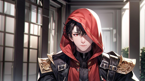 Red hooded anime assassin