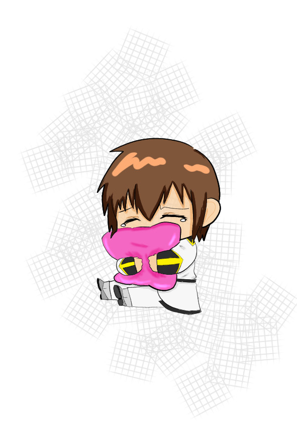 クッションを抱きしめる准将