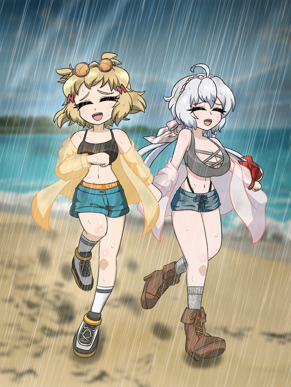 急な雨に降られて