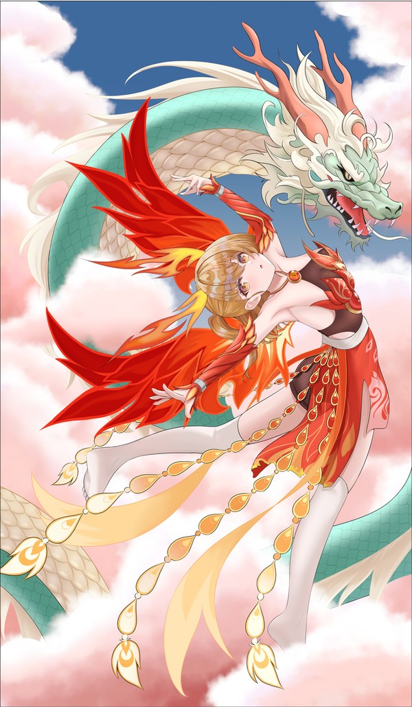 Phoenix with dragon