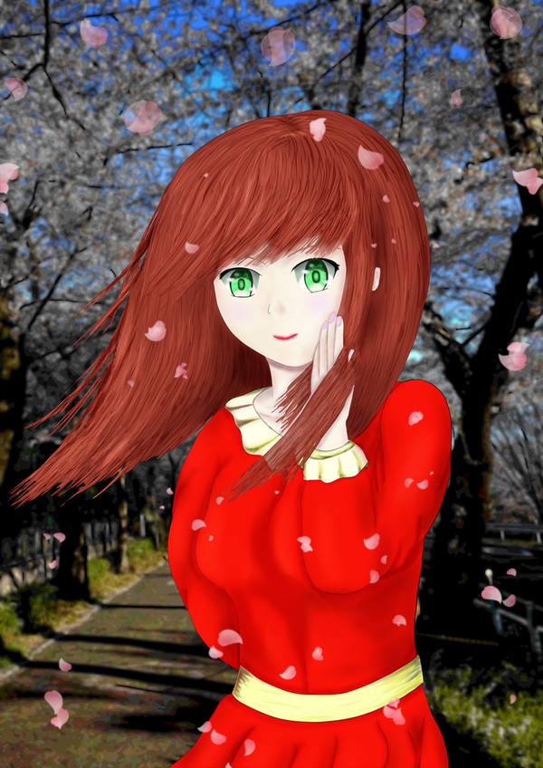 桜の花びら舞う並木