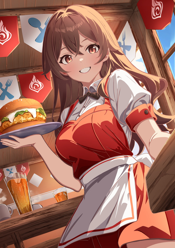 Amber as a waitress