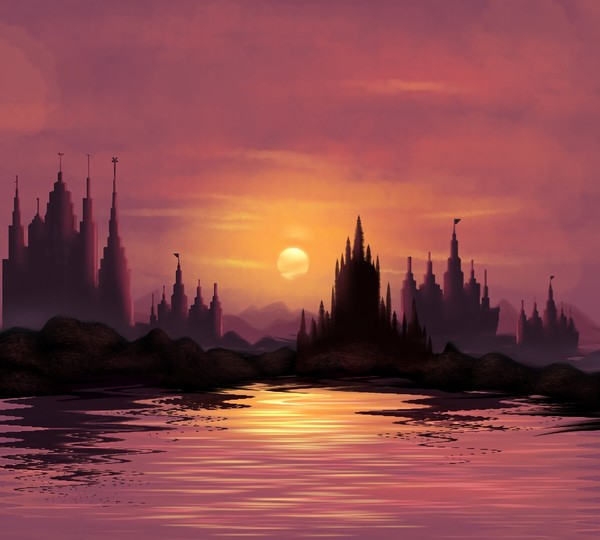 castles and lake, red world