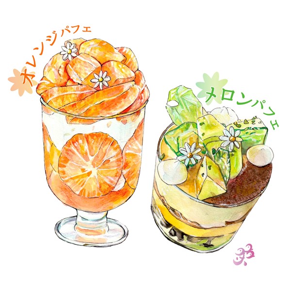 オレンジパフェとメロンパフェ