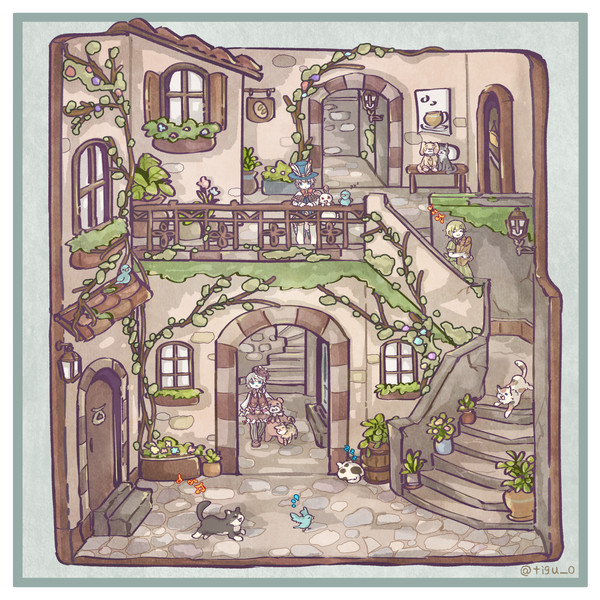 【うちの子イラスト 48】猫の住む街