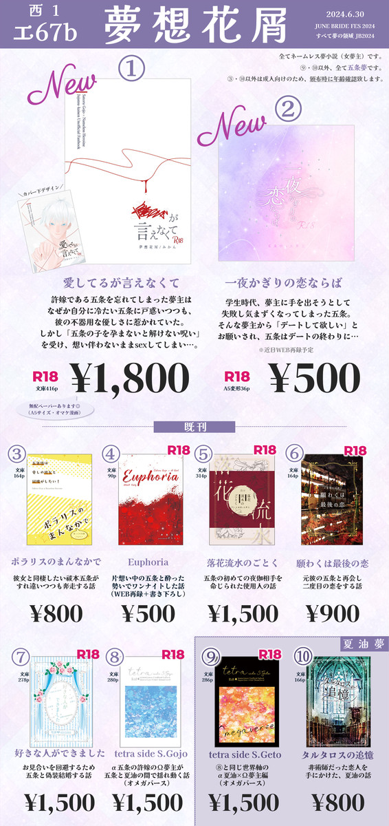 【6/30 JBF】お品書き【すべて夢の領域】